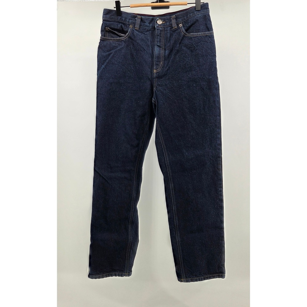 Lands End Lined Jeans Womens 8 Orig Fit Traditional Waist Tapered Dark Wash Warm